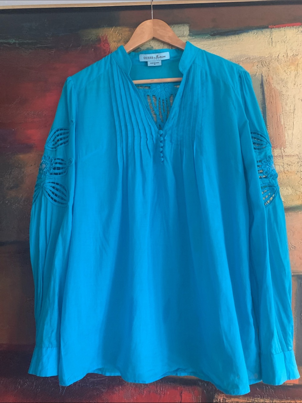 GUESS by Marciano Turquoise 100% Cotton Blouse, Sz M